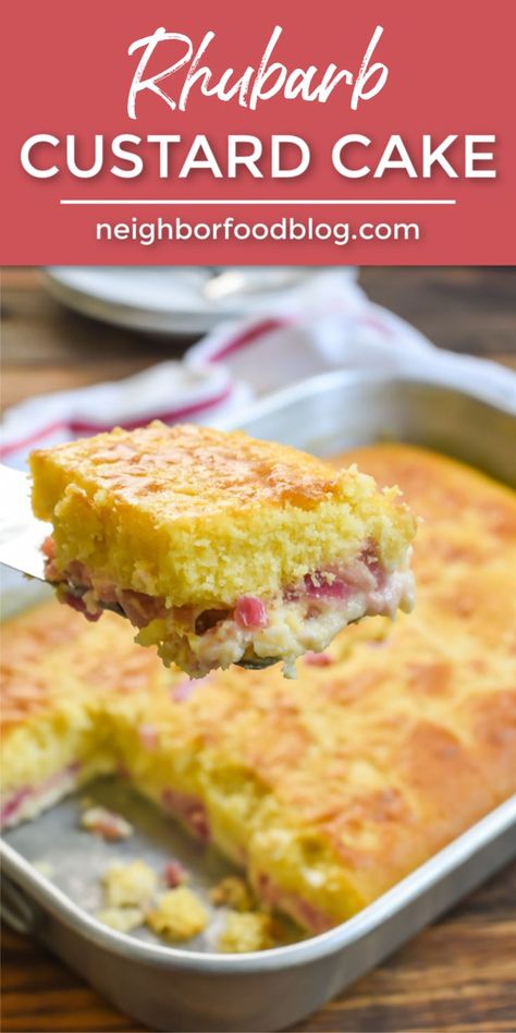 Rhubarb Custard Cake, Rhubarb Squares, Rhubarb Pudding Cake, Easy Rhubarb Recipes, Rhubarb Cake Recipes, Rhubarb Pudding, Custard Cake Recipes, Rhubarb Custard, Spring Dessert