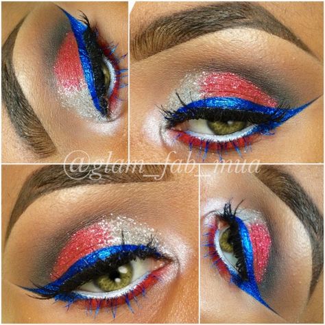 4th of July MakeUp Buffalo Bills Makeup, Superbowl Makeup, Spirit Makeup, Patriotic Makeup, Football Makeup, July Makeup, 4th Of July Makeup, 80s Makeup, Mascara Tips