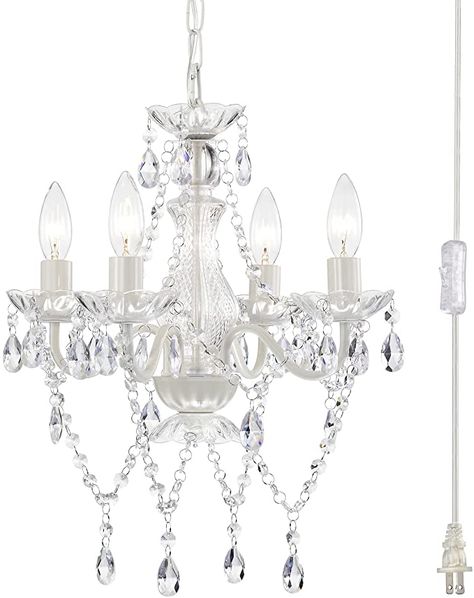 Plug in Chandelier White Chandelier Small Crystal Chandelier 4 Light Bedroom Chandeliers - - Amazon.com Girls Bedroom Chandelier, Small Chandelier Bedroom, Girls Room Chandelier, Girls Chandelier, Pink Crystal Chandelier, Small Crystal Chandelier, Plug In Hanging Light, Kids Chandelier, Crystal Bedroom