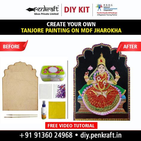 Tanjore Painting On Jharokha MDF DIY Kit By Penkraft • 1 Jharokha MDF • Acrylic Colors Set of 6 • Kundan • Ceramic Powder • Gold Foil • 1 Unit of Glue • Brush No. 000 and 3 (One each) • Stencil on tracing paper • Free Video Tutorial Amazon India, Tanjore Painting, Tracing Paper, Ethnic Art, Art Kits, Skills Development, Free Videos, Diy Kit, Acrylic Colors