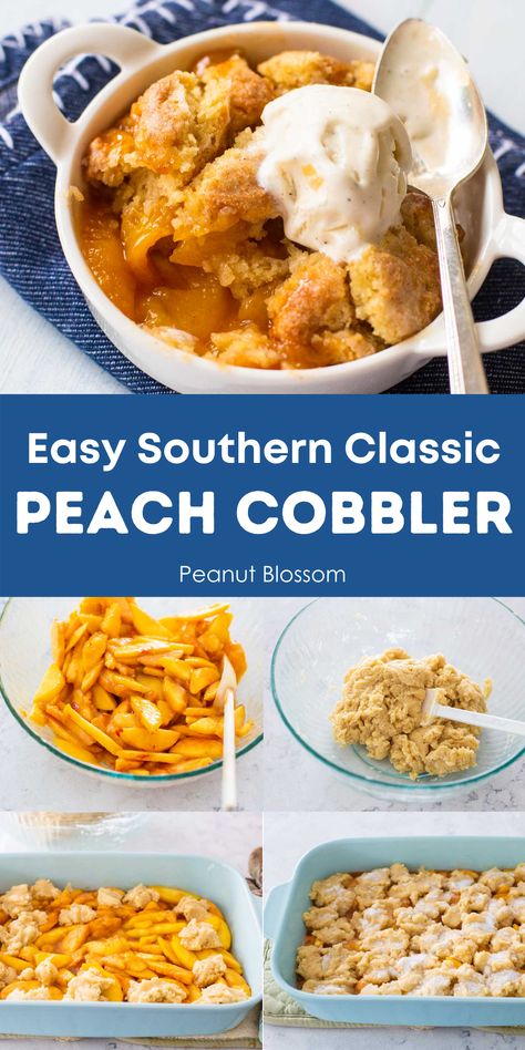 Southern Peach Cobbler Recipe, Summer Party Desserts, Easy Cobbler, Beginner Baker, Homemade Peach Cobbler, Fresh Peach Recipes, Southern Peach Cobbler, Peanut Gallery, Cobbler Topping