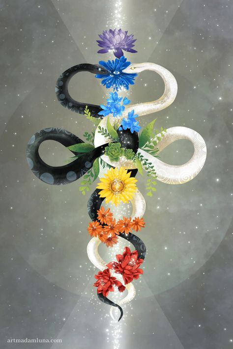 Chakra Wall Art, Serpents Decor, Esoteric Art, Spiritual Art, Mystical Poster, Meditation Wall Decor, Kundalini Awakening, Yoga Poster Kundalini Awakening Art Spiritual, Kundalini Energy Art, Chakras Flowers, Kundalini Awakening Art, Seven Chakras Art, Kundalini Aesthetic, Mystical Art Spiritual, Spiritual Energy Art, Spiritual Patterns