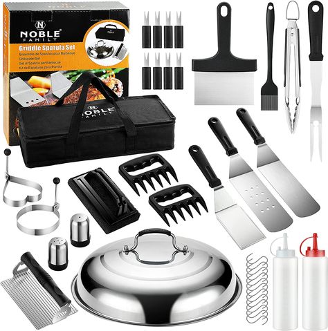 N NOBLE FAMILY 38PC Flat Top Grill Griddle Accessories Set - Must Have for Your Outdoor Griddle with Professional Griddle Spatula, Cleaning Kit, Grill Basting Cover - Ideal Griddle Gift for Men Women Outdoor Grill Carts, Outdoor Griddle, Griddle Accessories, Griddles & Grill Pans, Outdoor Grill Accessories, Grill Kit, Grilling Accessories, Flat Top Grill, Basting Brushes