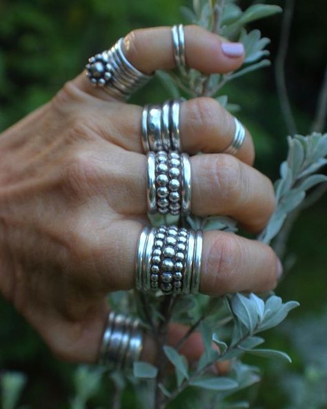 SterlingToLove | Silversmith (@kbwidea44) • Instagram photos and videos Silver Thick Rings, Rings That Fit Into Each Other, Silver Ring Combinations, Silver Rings Stacked, Stacked Silver Rings, Silver Jewellery Stack, Silver Rings Stack, Rings Aesthetic Silver, Silver Ring Stack