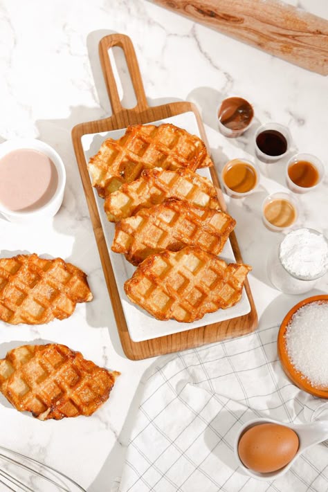 Croffle Aesthetic Korean, Waffle Photography Ideas, Waffle Photography Food Styling, Waffle Photoshoot, Croffle Photography, Waffles Pictures, Croffle Aesthetic, Waffle Croissant, Waffle Photography