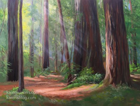 Redwood Tree Painting, Muir Woods California, California Forest, Male Inspiration, Muir Woods, Landscape Quilt, Redwood Tree, Redwood Forest, Forest Painting