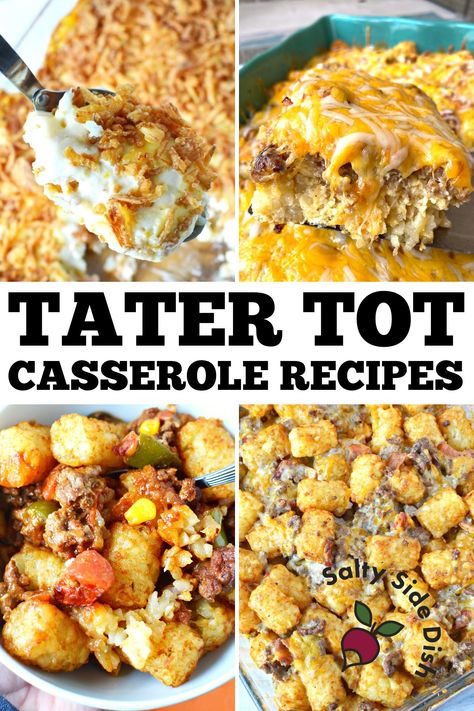 5 Tater Tot Casserole Recipes worth the Hype! - Dreaming of the perfect comfort food? Dive into these 5 epic tater tot casserole recipes that are totally worth the hype! 🥔✨ From breakfast delights to dinner stunners, let these golden, crispy wonders elevate your cooking game. #TaterTotMagic #CasseroleCravings #ComfortFoodGoals Tot Casserole Recipes, Crockpot Chicken Enchilada Casserole, Sausage Hashbrown Breakfast Casserole, Salty Side Dish, Cheeseburger Tater Tot Casserole, Best Chicken Casserole, Chicken Tater Tot Casserole, Tater Tot Recipes, Tater Tot Breakfast Casserole