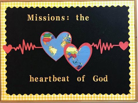 Missions the heartbeat of God Missions Bulletin Board, Church Bulletin Board Ideas, Christian Missions, March Crafts, Church Bulletin Boards, Library Bulletin Boards, Mission Vision, Church Bulletin, Church Crafts