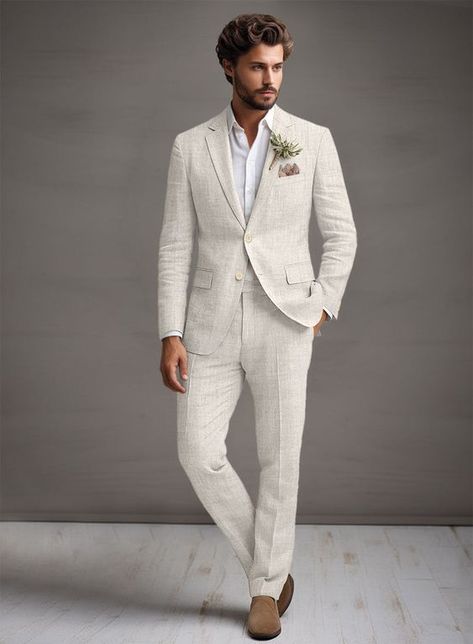 The box arrived in bad condition but the article works correctly. Off White Suits For Men Wedding, Men Linen Wedding Attire, Groom Suit Italian Wedding, Cream Linen Suit Men, Spring Wedding Suits Groom, Men’s White Suit, Cream Color Suits For Men, Light Suits For Men, White Suits For Men Wedding