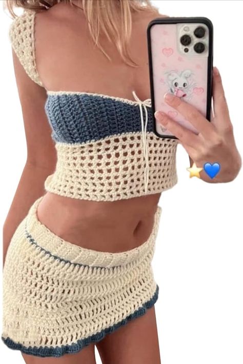 Knitted Two Piece, Skirt Two Piece, Grunge Streetwear, Neck Crop Top, Y2k Aesthetic, Two Piece Set, Crochet Fashion, Two Piece Sets, Crochet Ideas