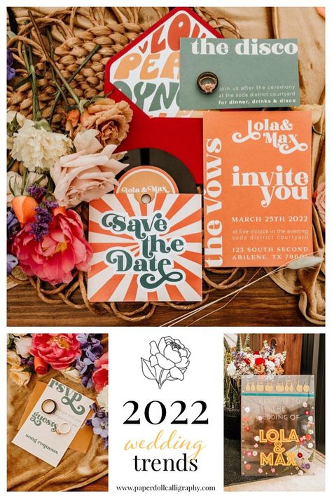 70s Wedding Welcome Sign, Disco Wedding Save The Date, Save The Date Ideas Colorful, Alternative Wedding Invites, Groovy Wedding Invitations, 70s Wedding Invitation, Disco Wedding Invitation, 70s Disco Wedding, Retro Wedding Stationery