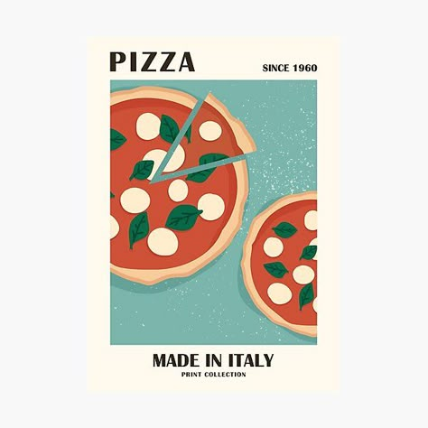 Pizza Poster, Aesthetic Restaurant, Restaurant Bar Decor, Posters Aesthetic, Pizza Art, Italy Print, Exhibition Poster, Room Posters, Food Illustrations