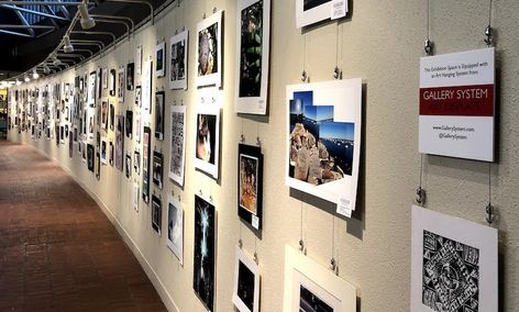 New on our Blog: Learn How to Hang Unframed Art on Mat Board, Foam Core, and Other Materials! Art Display Ideas Exhibitions Galleries, Gallery Hanging System, Drawing Tables, Art Hanging System, Budget Art, Museum Ideas, Running Art, Clip Ideas, Walk Idea