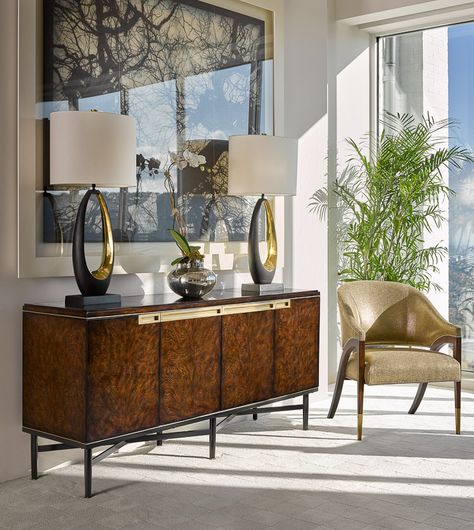 Living Room Credenza, Black Galaxy Granite, Galaxy Granite, Marge Carson, Sideboard Decor, Black Galaxy, Lake Shore Drive, Chicago Suburbs, Lake Shore