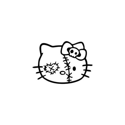 Drawing Hello Kitty, Kitty Tattoos, Optical Illusion Tattoos, Illusion Tattoos, Emo Pfp, Hello Kitty Tattoos, Hello Kitty Sanrio, Kitty Drawing, Hello Kitty Drawing