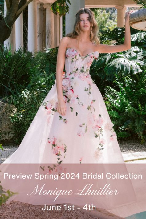 Join us June 1-4th By Appointment 617.424.1010 Wedding Gowns Ideas, Champagne Prom Dress Long, Color Wedding Dresses, Floral Ballgown, Country Style Wedding Dresses, Debut Gowns, Floral Prom Dress, Prom Dress Ideas, Floral Ball Gown