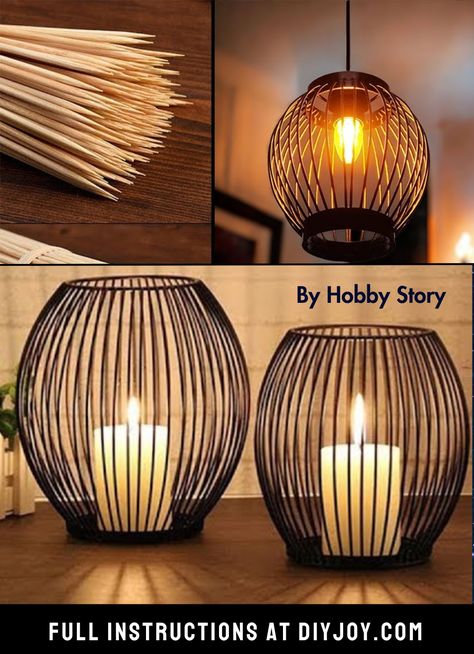 This lampshade is just one of the most beautiful things you can do with bamboo sticks! Bamboo Sticks Crafts, Chopstick Crafts, Bamboo Skewers Diy, Bamboo Skewer Crafts, Bamboo Sticks Decor, Skewer Crafts, Chopsticks Crafts, Diy Lampshade, Jute Craft