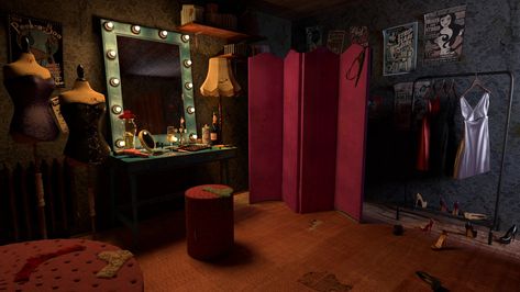 Hollywood Dressing Room, Room Inspired, Hollywood Makeup, 3d Render, Cabaret, Makeup Vanity, Dressing Room, The Movie, Vanity Mirror