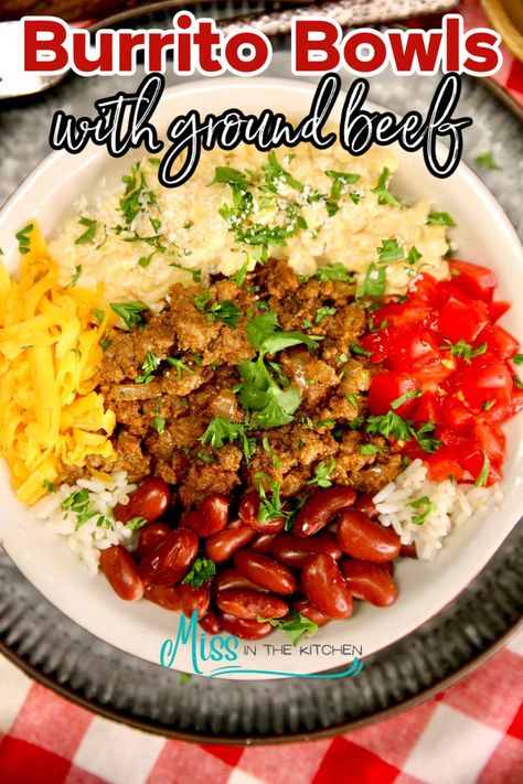 Bowls With Ground Beef, Ground Beef Beans, Mexican Corn Recipes, Make With Ground Beef, Rice Mexican, Ground Beef Chili, Ground Beef Rice, Burrito Bowls Recipe, Beef Bowls