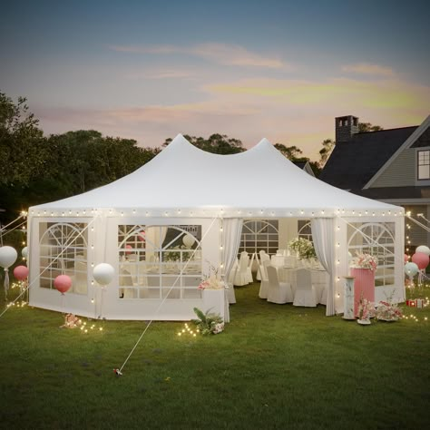 PRICES MAY VARY. Upgraded Galvanized Frame: This upgraded heavy-duty party tent adopts 1.1-inch diameter white powder-coated steel pipe, which is rust-proof and durable. Additional corner reinforcement poles create a unique triangular structure that provides strong support for the tent. The thickened base makes the tent more stable and sturdy High-Quality Thickened Fabric: The roof of this wedding tent is made of 180GSM PA polyester fabric, which is 100% waterproof and 99% UV-resistant. And 160G White Wedding Tent, Tent For Party, White Tent Wedding, Party Gazebo, Outdoor Tent Wedding, Connection Design, Backyard Tent, Events Place, Outdoor Gazebo