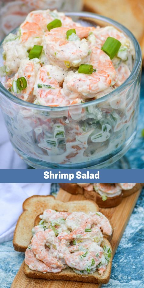 Crab Stack Appetizer, Food With Alcohol In It Recipes, Foods To Take To The Beach, Sizzling Shrimp Recipe, Creamy Shrimp Salad, Meals For Friends, Fancy Party Ideas, Small Shrimp Recipes, Seafood Salads