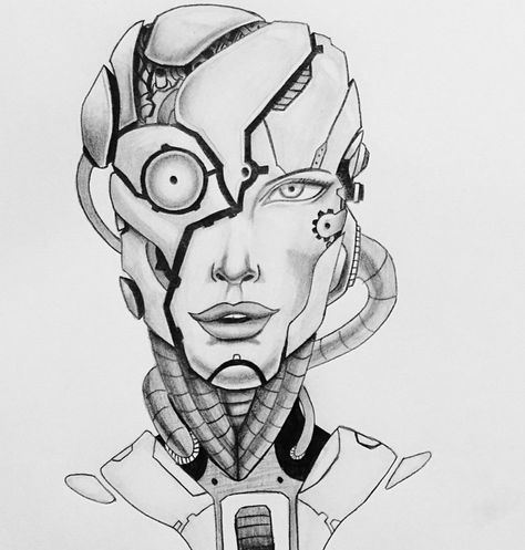 Robot Person Drawing, Robot Parts Drawing, Human Robotics Drawing, Futuristic Drawing Ideas, Cyberpunk Drawing Sketch Simple, Robot Head Concept Art, Robot Art Drawing Sketch, Robot Drawing Reference, Robot Eyes Drawing