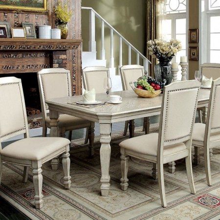 8 Chair Dining Table, Dining Table Painting, Farmhouse Livingroom Decor, White Dining Room Furniture, Whitewash Dining Table, White Dining Room Sets, Transitional Dining Table, Traditional Dining Room Table, Chair Dining Table