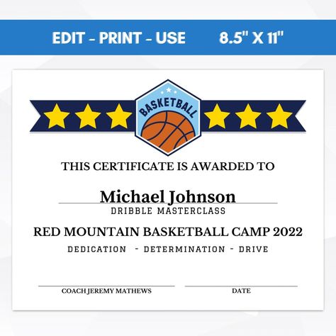 Editable Basketball Certificate Award – Simple Desert Designs Basketball Certificate, Participation Certificate, Sports Certificate, Basketball Awards, Participation Award, Landscape Template, Certificate Award, Funny Awards, Funny Basketball