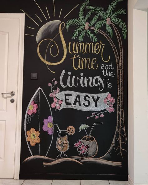 Vacation Chalkboard Art, Spring Themed Chalkboard, Pool Chalkboard Art, End Of Summer Chalkboard Art, Summer Chalk Art Chalkboard Ideas, Tropical Chalkboard Art, Summer Whiteboard Ideas, Chalk Board Quotes Ideas, End Of Summer Chalkboard Ideas