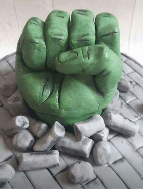 Superhero cake ,hulk fist,fondant Hulk Hands, Hulk Cake, Avengers Cake, Superhero Birthday Cake, Avenger Birthday Party, Avengers Party, Hulk Smash, Spiderman Party, Avengers Birthday