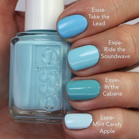 Laurie on Instagram: "Swipe ⬅️ to see all my comparisons for {Ride the Soundwave} from the ✨new✨ @essie Feel the Fizzle Spring 2023 Collection. I have a review of the entire collection on my YouTube channel. Link in my profile. 😀 #essieridethesoundwave #ridethespindwave #riderhesoundwavecomps #gopolishedcomps . . #nails #nailpolish #nailsofinstagram #shortnails #manicure #essiespring #essielove #obsessie #essiespring2023 #2023 #springpolish #springnails #nailsofinstagram #opi #essie #essiespri Opi Blue Nail Polish, Opi Blue, Essie Nail Polish Colors, Opi Nail Polish Colors, Dip Nail Colors, Nail Polish Colors Summer, Blue Nail Color, Aqua Nails, Opi Nail Colors