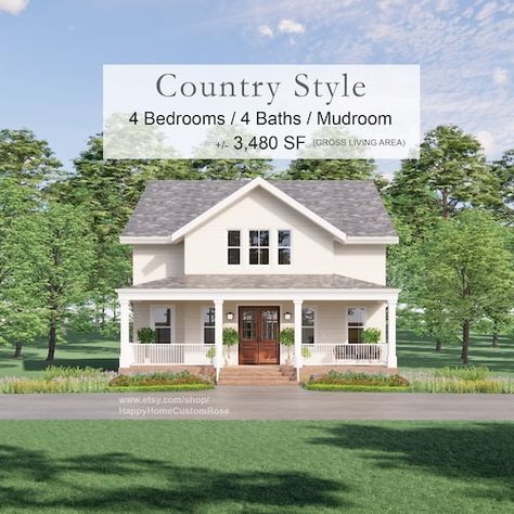 Farmhouse Two Story, Southern Living Farmhouse, Country Style Farmhouse, Floor Plan With Dimensions, Modern Mediterranean Homes, House Plans For Sale, Custom Floor Plans, Open Concept Layout, Custom Home Plans