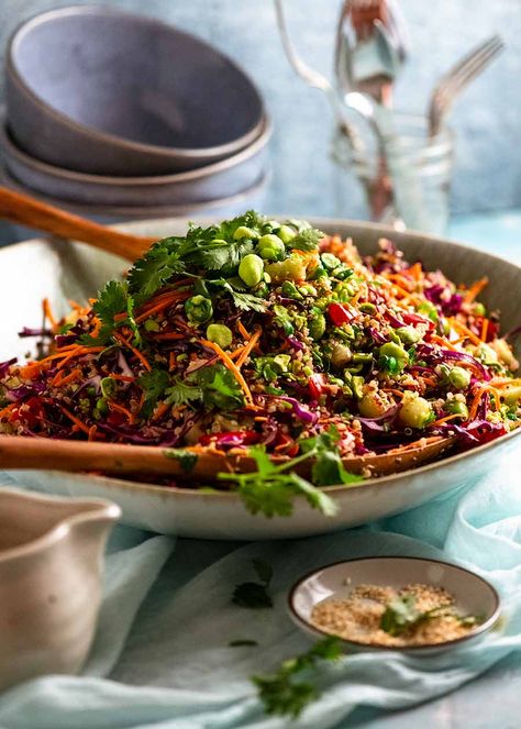 Side shot of Quinoa Salad in a bowl, ready to be served Quinoa Salad Dressing, Asian Quinoa Salad, Asian Quinoa, Tin Eats, Wasabi Peas, Rainbow Salad, Recipetin Eats, Recipe Tin, Tossed Salad