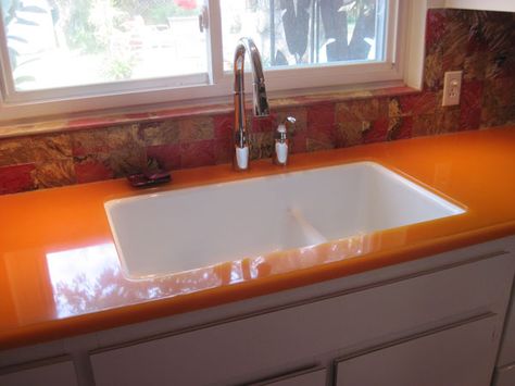 Residential-Kitchen-Countertop-Studio-Amber-Glass-8560-Orange Residential Kitchen, Orange Marble, Marble Countertop, Kitchen Countertop, Marble Countertops, Solid Surface, Amber Glass, Kitchen Countertops, Countertops