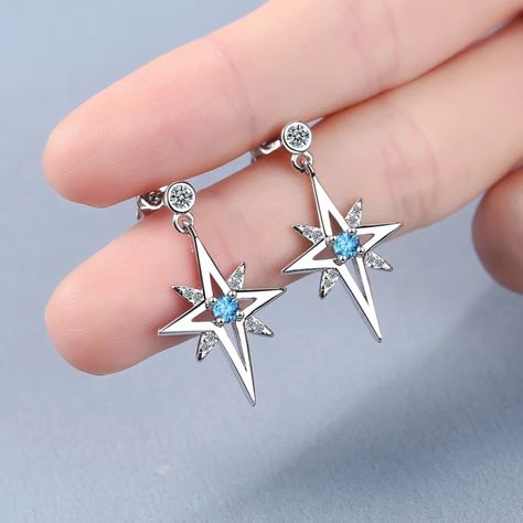 Silver Star Earrings, Fashion Star, Magical Jewelry, Star Earrings Stud, Cubic Zirconia Earrings, Zirconia Earrings, Fancy Jewelry, Fantasy Jewelry, Silver Gifts