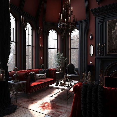 Victorian Bedrooms Ideas, Modern Goth Home Decor, Modern Goth Home Living Room, Ismark Kolyanovich, Goth Victorian House, Villain House, Gothic Victorian Bedroom, Goth Living Room Ideas, Modern Goth Home