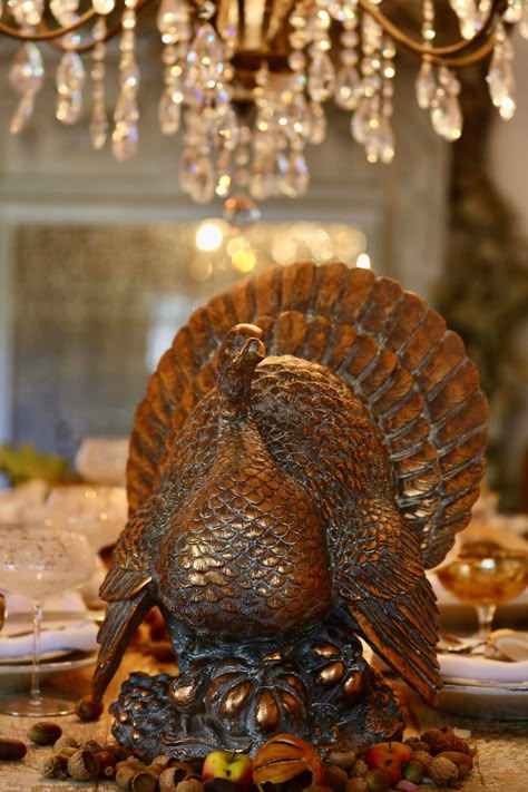 Thanksgiving Table Centerpiece- Golden Turkey - French Country Cottage Beautiful Thanksgiving Table, Bronze Turkey, Large Floral Arrangements, Harvest Thanksgiving, Autumn Table, Thanksgiving Tablescapes, Thanksgiving Centerpieces, Thanksgiving Table Decorations, French Country Cottage