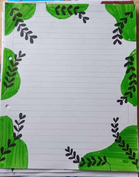 Boarder Designs Aesthetic Bond Paper, Design For Bond Paper, Nature Border Design For Project, Leaf Border Designs For Projects, Green Border Design Notebook, A4 Size Paper Border Design For Project Black And White, First Page Of Project, Project Cover Page, File Decoration Ideas