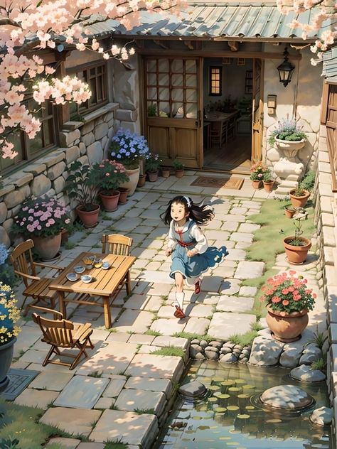 Anime Cottage, Animated Scenery, Anime Houses, Architecture Series, Courtyard House Plans, Cool Pixel Art, Background Hd Wallpaper, Architecture Model House, Cute Simple Wallpapers