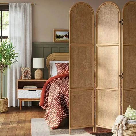 Maximize Small Spaces With These 20 Target Home Pieces Room Divider Styling, Studio With Room Divider, Partition Design Bedroom, Privacy Room Divider, Rattan Room Divider, Partition Room Dividers, Rattan Room, Pit Sofa, Bedroom Divider