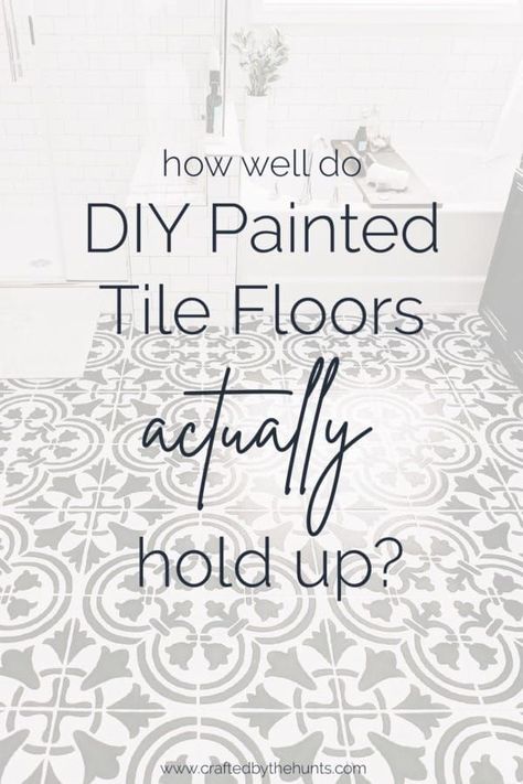 Thinking about painting your tile floors? Read this before you start! Our honest review of how they are holding up after a year. Are they durable? Any scratches? What is the best paint to use for durable DIY painted floors? We'll answer all your questions! #paintedfloors #paintedtile #review #homeimprovement #designonabudget Painted Tile Floors, Porch And Patio Paint, Painted Bathroom Floors, Diy Painted Floors, Painted Bathroom, Painting Tile Floors, Painted Tile, Painted Patio, Painted Floor