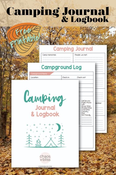 Camping Binder Free Printable, Camping Templates Free Printables, Camping Journal Ideas, Camping Journal Ideas Free Printable, Camping Printables Free, Camping Notebook, Campfire Safety, Glamping Recipes, Rv Meals