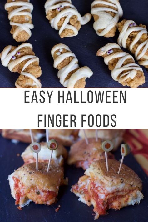 AD . Short Cut Halloween Finger Food: Chicken Sliders Recipe & Mummy Chicken Strips made from prepared chicken nuggets are a kids favorite at any Halloween Party.  Adults and teens will gobble up the Shortcut  Chicken Parm Sliders made from Hawaiian Rolls, Tyson® Chicken Nuggets and Tyson® Crispy Chicken Strips, cheese and prepared tomato sauce. #halloweenwithTyson #halloweenparty #halloweenfood ##halloweenfoodforparty #kidfriendly #sliders Halloween Chicken Nuggets, Halloween Finger Food, Chicken Parm Sliders, Parm Sliders, Halloween Finger, Halloween Finger Foods, Sliders Recipes Chicken, Tyson Chicken, Finger Foods For Kids