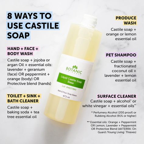 Castile Soap Uses, Castile Soap Recipes, James Kelly, Castille Soap, Liquid Castile Soap, Coconut Oil For Face, Cleaner Recipes, Homemade Cleaning Products, Castile Soap