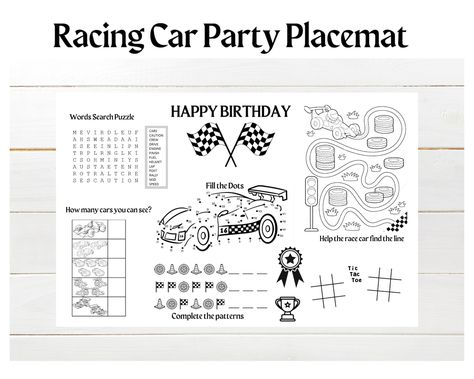 Buy Racing Car Party Placemat Printable Formula 1 Party Coloring Page Cars Birthday Activity Table Mat Car Race Party Games Online in India - Etsy Race Party Games, Formula 1 Party, Racing Car Party, Vintage Car Party, Happy Birthday Words, Placemat Design, Car Party, Race Party, Race Car Party