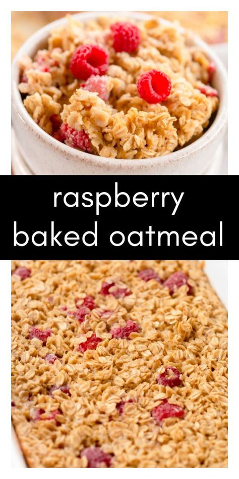 Raspberry Baked Oatmeal is an easy baked oatmeal recipe with old fashioned oats, maple syrup, milk, eggs, and fresh raspberries! Make it ahead for a quick breakfast or make this for a weekend brunch! Raspberry Baked Oatmeal, Rasberry Recipes, Easy Baked Oatmeal, Raspberry Oatmeal, Baked Oatmeal Recipe, Old Fashioned Oats, Breakfast Oatmeal Recipes, Baked Oatmeal Recipes, Peanut Recipes