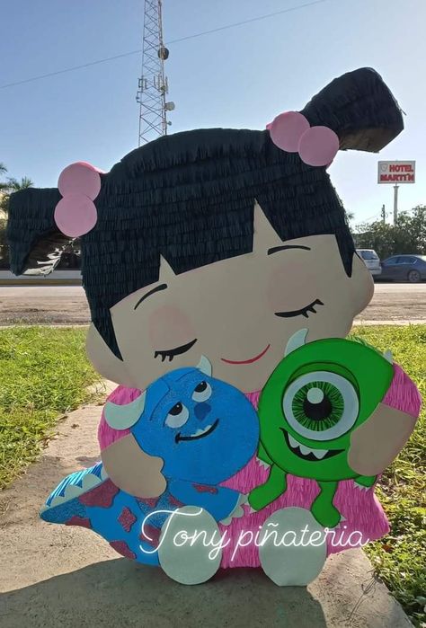 Boo Party Ideas Monsters Inc, Monster Inc Pinata, Monsters Inc Boo Birthday Party Ideas, Monster Ink Birthday Party Ideas, Piñata Monster Inc, Boo Monsters Inc Party Ideas, Dino Girl Party, Monsters Inc Centerpieces, Monsters Inc Birthday Party Ideas