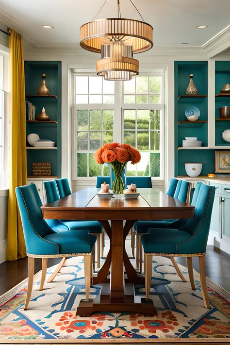 Dining Room Teal, Dining Room Transformation, Rooms Inspiration, Dining Room Colour Schemes, Dining Room Accent Wall, Rooms Modern, Eclectic Dining Room, Eclectic Dining, Chic Dining Room