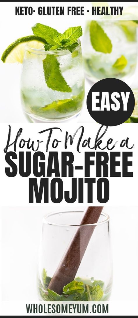 This sugar-free low carb skinny mojito recipe has just 3 grams carbs and is incredibly refreshing.  #wholesomeyum #mojito #keto #ketorecipes #lowcarb #lowcarbrcipes #drinks Low Carb Alcoholic Drinks, Keto Cocktails, Wholesome Yum, Low Carb Drinks, Mojito Recipe, Low Carb Appetizers, Keto Friendly Desserts, Sugar Free Low Carb, Keto Drink