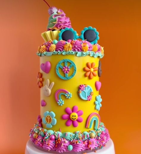 Diy Groovy Cake, Birthday Cake Groovy, Fourever Groovy Birthday Party Cake, Birthday Cake For Girls Kids Cute, Groovy Cookie Cake, Non Cake Birthday Cakes, 5 Is A Vibe Birthday Cake, Groovy Cake Pops, 5th Birthday Cake Girl